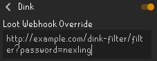 Webhook override example in Dink's settings